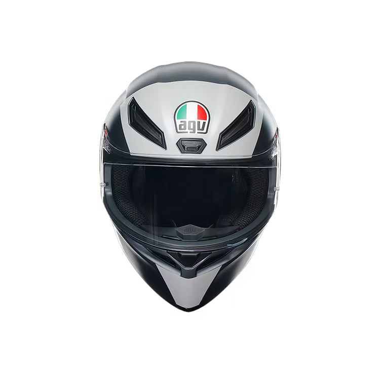 Motorcycle helmet with AGV logo on a white background