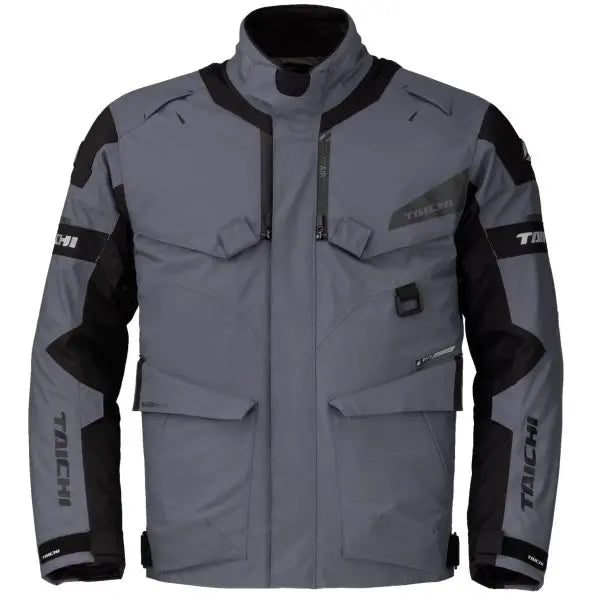 Gray and black motorcycle jacket with 'Taichi' branding on a white background - Eagle Gray