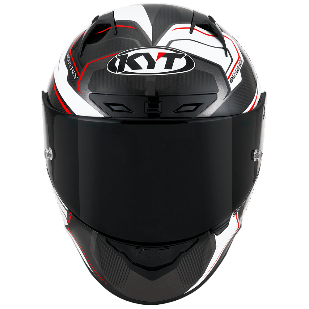 Black motorcycle helmet with red and white accents on a white background