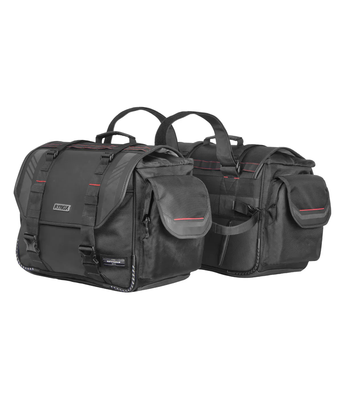 Two black bags with red accents on a white background