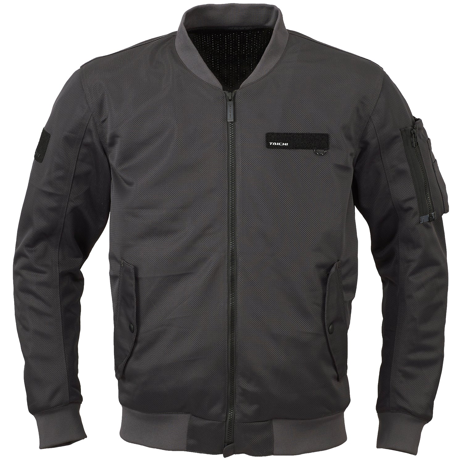 Dark gray tactical jacket with black accents on a white background