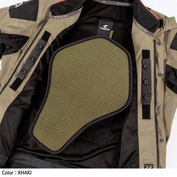 Khaki motorcycle jacket with a back protector pad on a white background - Khaki